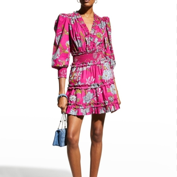 LOVE THE LABEL Wanda Floral Print Puff Sleeve Ruffle Dress Women's Size Small - Picture 5 of 16